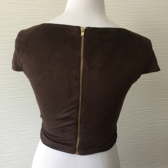 Bebe Wrap Crop Top in Brown - Picture 3 of 5